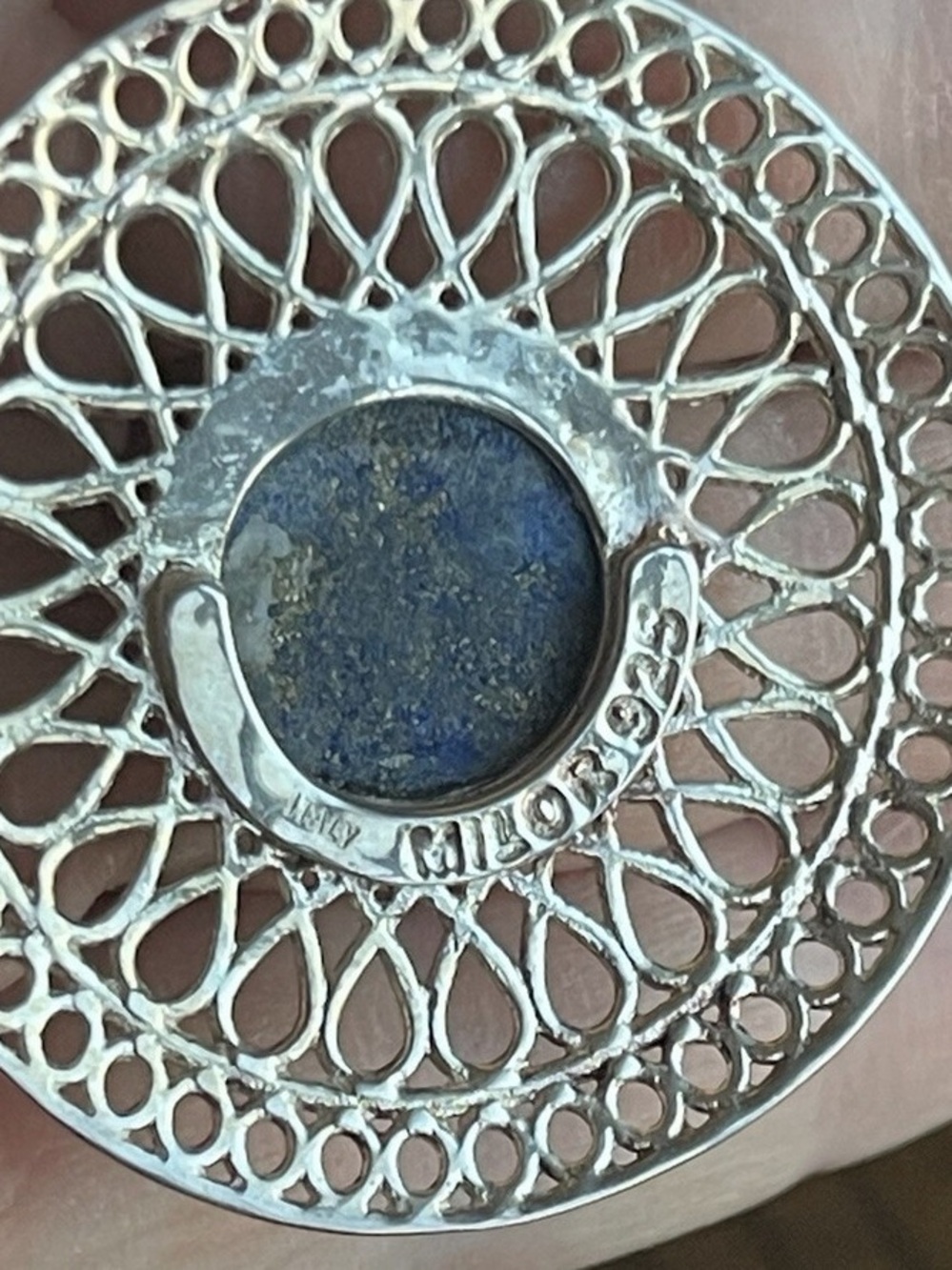 Milor Italy Lapis 925 Silver Round Pendant Blue Cord Necklace 16"+2" - Picture 5 of 7